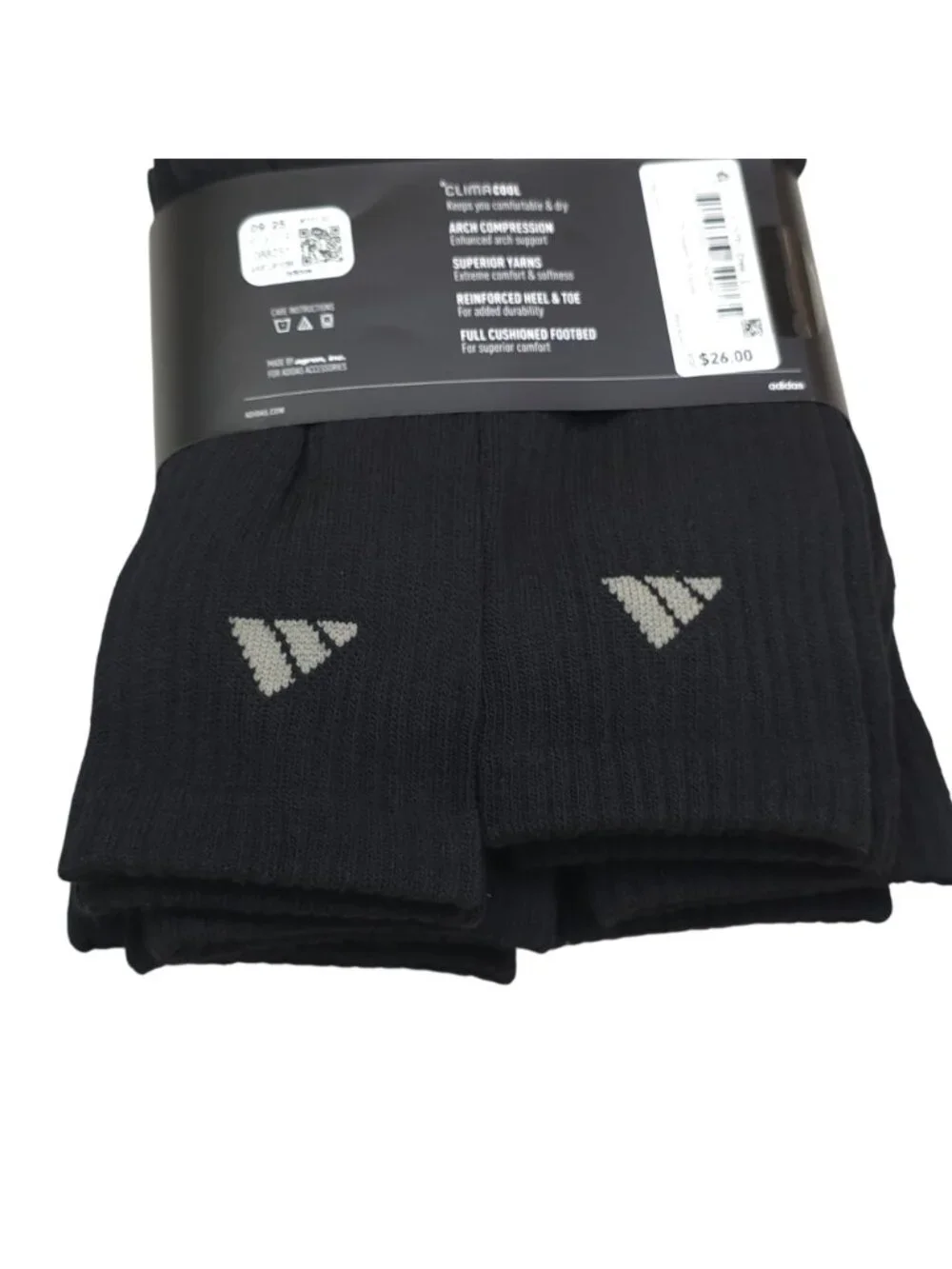 Adidas Mens 6-Pack Large Crew Socks ClimaCool Cushioned Arch Compression Black